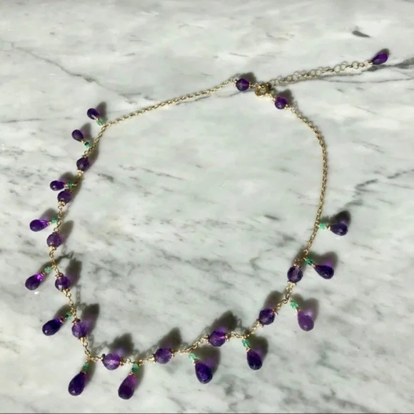 Natural African Amethyst Brazilian Emerald Gold Filled Necklace